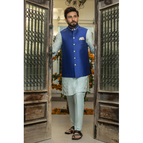 ZGMW2005 International Klein Blue Raw Silk Waistcoat