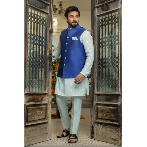ZGMW2005 International Klein Blue Raw Silk Waistcoat