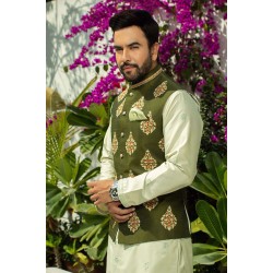 ZGMW2012 Army Green Raw Silk Waistcoat