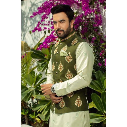 ZGMW2012 Army Green Raw Silk Waistcoat ZGMW2012 Army Green Raw Silk Waistcoat