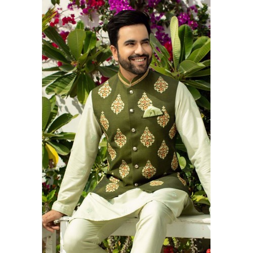ZGMW2012 Army Green Raw Silk Waistcoat ZGMW2012 Army Green Raw Silk Waistcoat