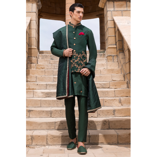 ZGMW2014 English Green Raw Silk Waistcoat