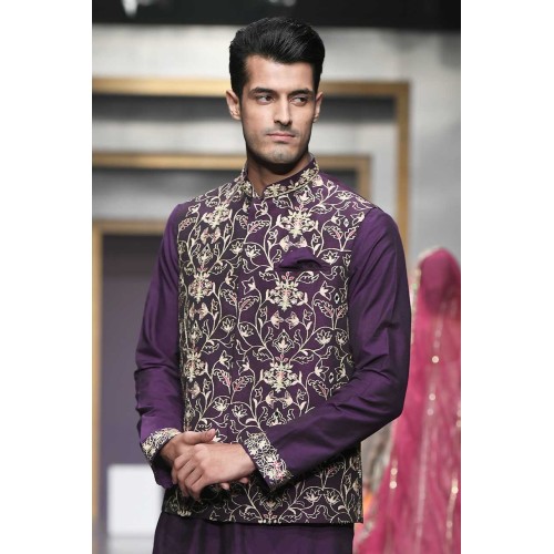 ZGMW2015 Purple Raw Silk Waistcoat