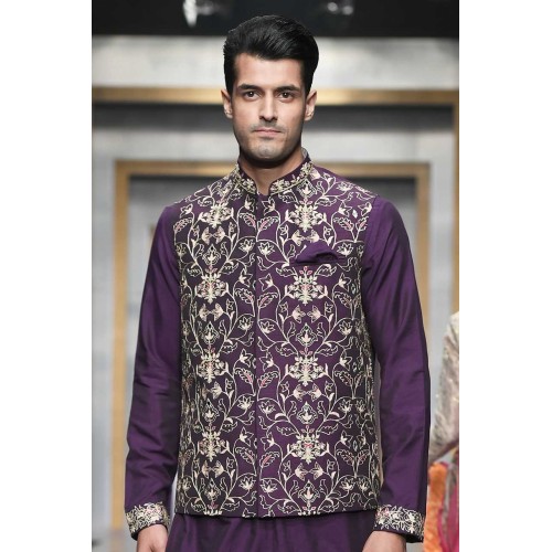 ZGMW2015 Purple Raw Silk Waistcoat