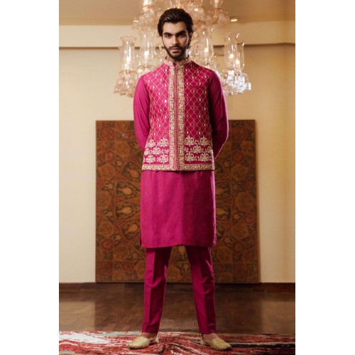 ZGMW2016 Telemagenta Raw Silk Waistcoat