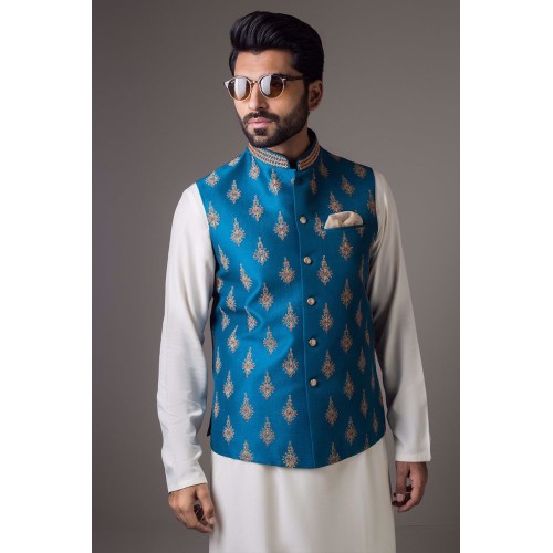 ZGMW2020 Sea Blue Raw Silk Waistcoat ZGMW2020 Sea Blue Raw Silk Waistcoat