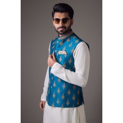 ZGMW2020 Sea Blue Raw Silk Waistcoat