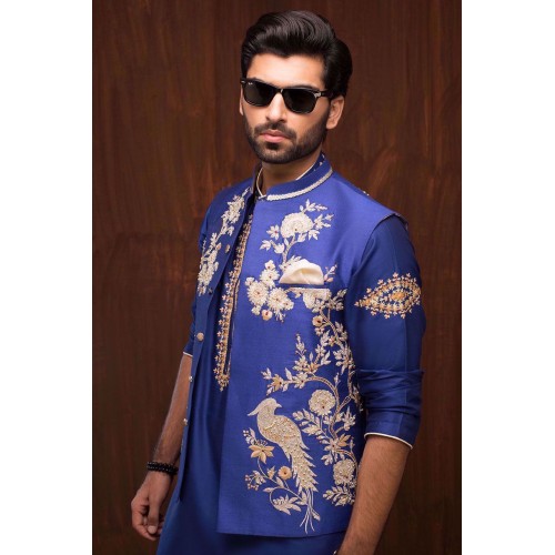 ZGMW2025 Cosmic Cobalt Raw Silk Waistcoat