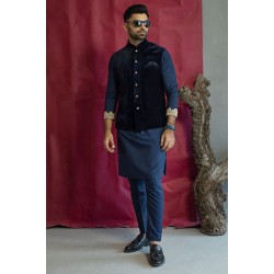 ZGMW2027 Dark Navy Blue Velvet Waistcoat