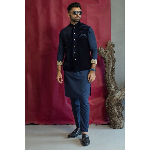 ZGMW2027 Dark Navy Blue Velvet Waistcoat