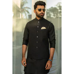 ZGMW2032 Black Raw Silk Waistcoat