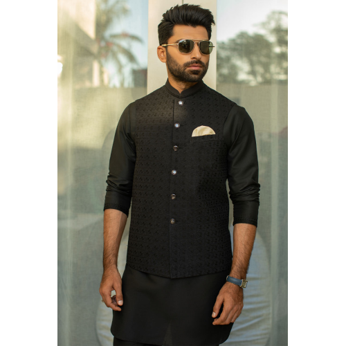 ZGMW2032 Black Raw Silk Waistcoat ZGMW2032 Black Raw Silk Waistcoat