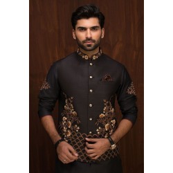 ZGMW2035 Black Raw Silk Waistcoat