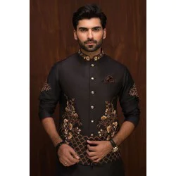 ZGMW2035 Black Raw Silk Waistcoat