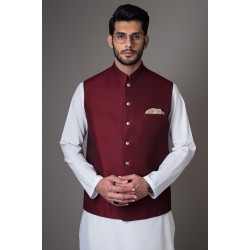ZGMW2037 Maroon Raw Silk Waistcoat