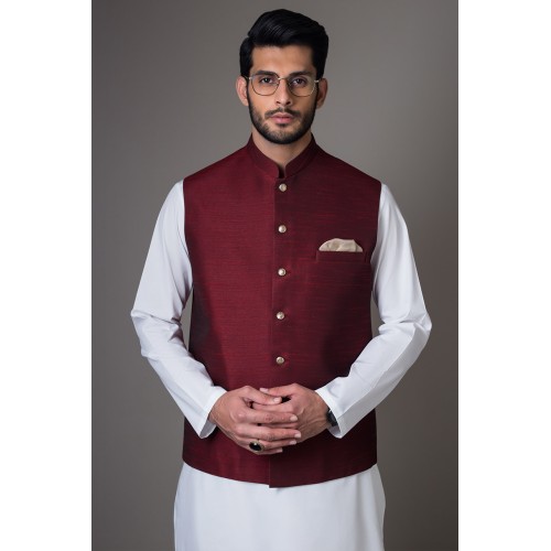 ZGMW2037 Maroon Raw Silk Waistcoat