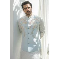 ZGMW2039 Pale Aqua Raw Silk Waistcoat