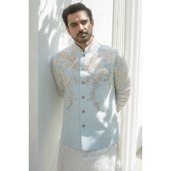 ZGMW2039 Pale Aqua Raw Silk Waistcoat