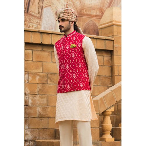 ZGMW2041 Pantone Red Raw Silk Waistcoat