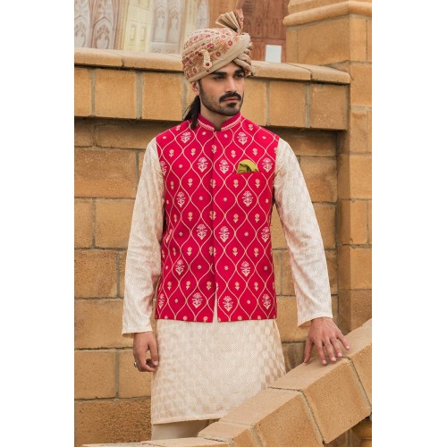 ZGMW2041 Pantone Red Raw Silk Waistcoat