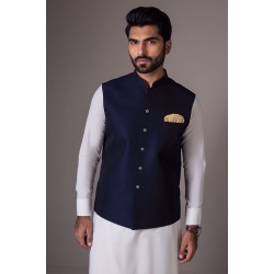 ZGMW2042 Delft Blue Raw Silk Waistcoat