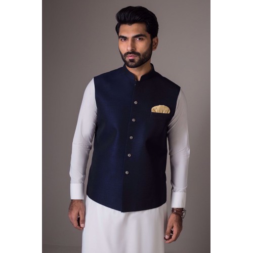 ZGMW2042 Delft Blue Raw Silk Waistcoat