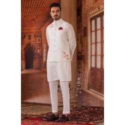 ZGMW2043 White Raw Silk Waistcoat