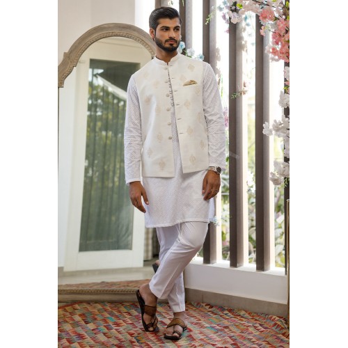 ZGMW2046 Off White Raw Silk Waistcoat