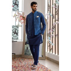 ZGMW2047 Berkeley Blue Raw Silk Waistcoat