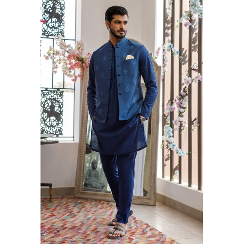 ZGMW2047 Berkeley Blue Raw Silk Waistcoat