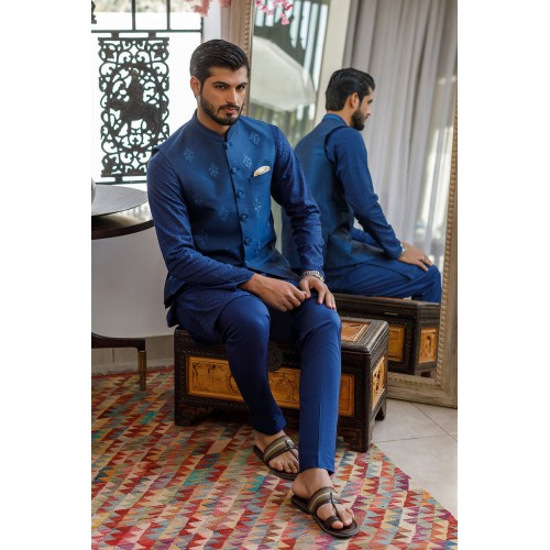 ZGMW2047 Berkeley Blue Raw Silk Waistcoat