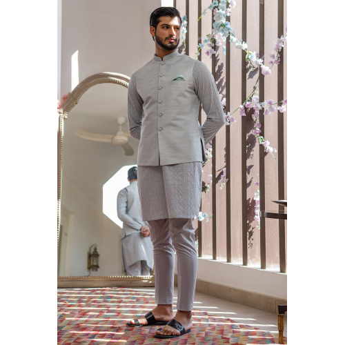 ZGMW2048 Gray Raw Silk Waistcoat