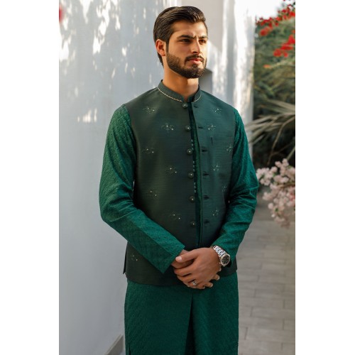 ZGMW2049 Dark Brunswick Green Raw Silk Waistcoat