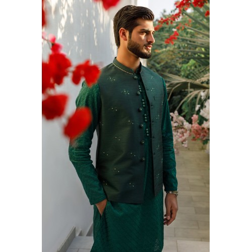 ZGMW2049 Dark Brunswick Green Raw Silk Waistcoat