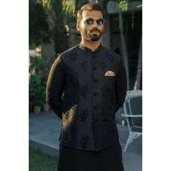 ZGMW2051 Black Raw Silk Waistcoat