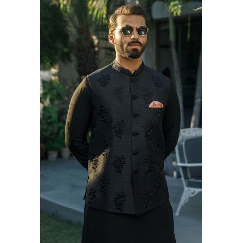 ZGMW2051 Black Raw Silk Waistcoat