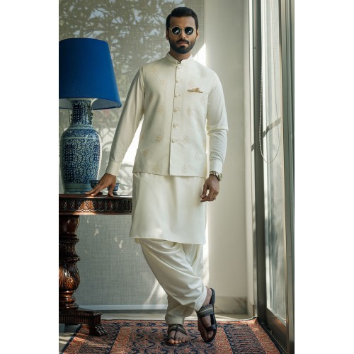 ZGMW2054 Off White Raw Silk Waistcoat