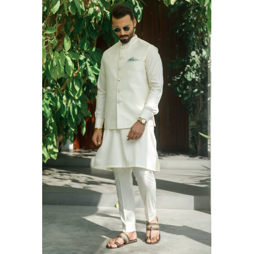 ZGMW2055 Off White Raw Silk Waistcoat