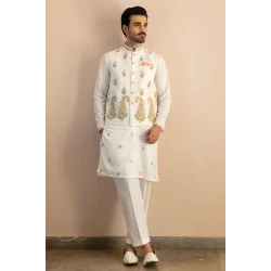 ZGMW2057 White Raw Silk Waistcoat