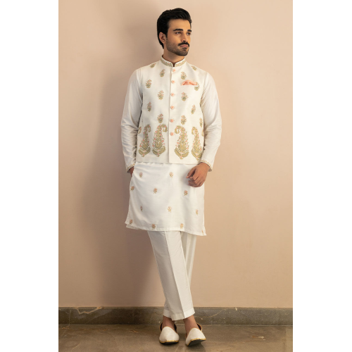 ZGMW2057 White Raw Silk Waistcoat