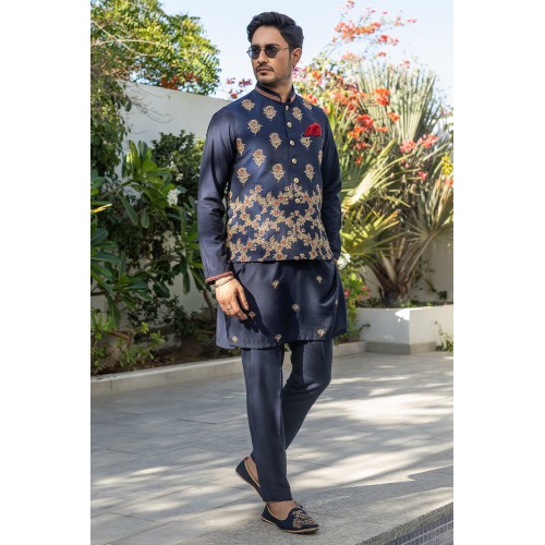 ZGMW2059 Blue Coral Raw Silk Waistcoat ZGMW2059 Blue Coral Raw Silk Waistcoat