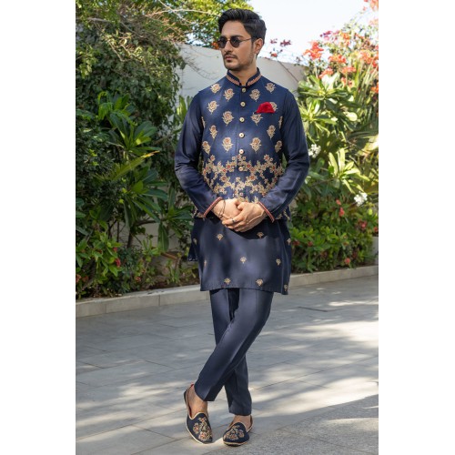ZGMW2059 Blue Coral Raw Silk Waistcoat ZGMW2059 Blue Coral Raw Silk Waistcoat