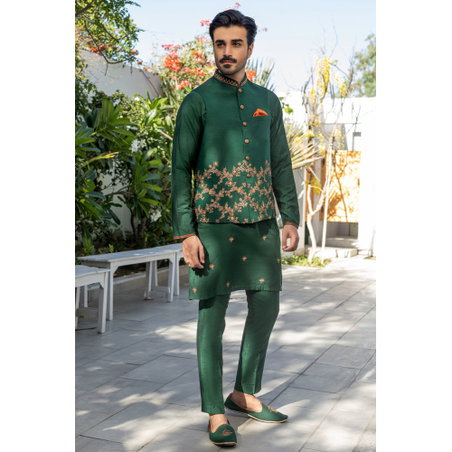 ZGMW2060 Blue-Green Raw Silk Waistcoat ZGMW2060 Blue-Green Raw Silk Waistcoat