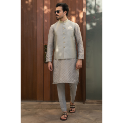 ZGMW2062 Mercury Silver Raw Silk Waistcoat