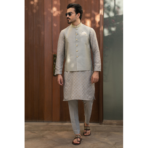 ZGMW2062 Mercury Silver Raw Silk Waistcoat