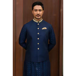 ZGMW2063 Oxford Blue Raw Silk Waistcoat