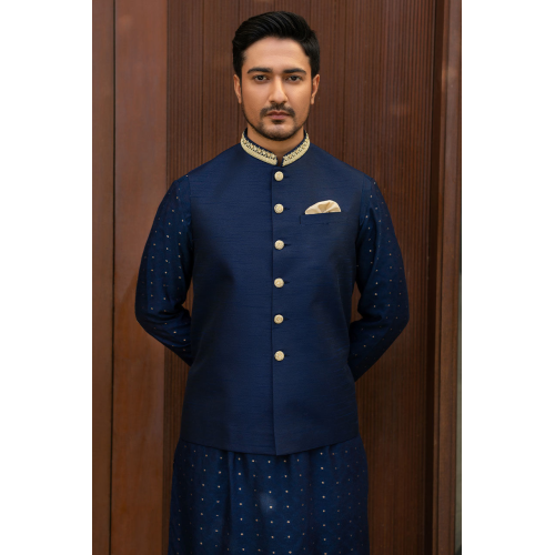 ZGMW2063 Oxford Blue Raw Silk Waistcoat