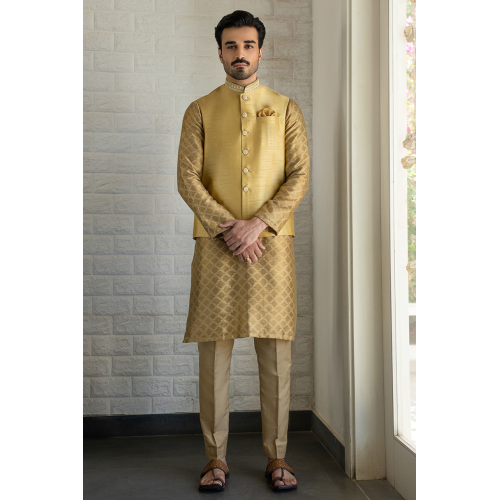 ZGMW2064 Gold Raw Silk Waistcoat