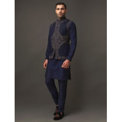 ZGMW2191 Delft Blue Raw Silk Waistcoat