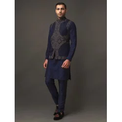 ZGMW2191 Delft Blue Raw Silk Waistcoat
